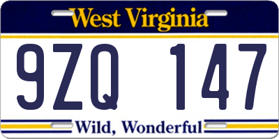 WV license plate 9ZQ147