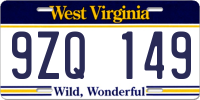 WV license plate 9ZQ149