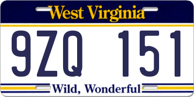 WV license plate 9ZQ151