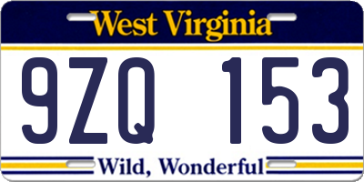 WV license plate 9ZQ153