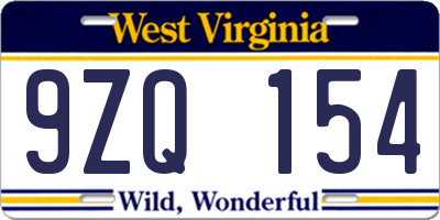 WV license plate 9ZQ154