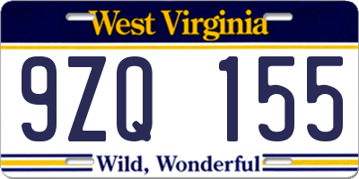 WV license plate 9ZQ155