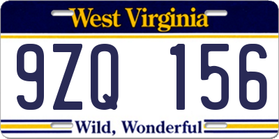 WV license plate 9ZQ156