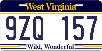 WV license plate 9ZQ157