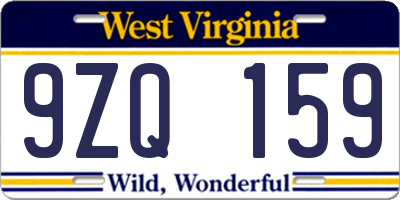 WV license plate 9ZQ159