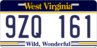 WV license plate 9ZQ161
