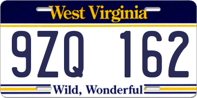 WV license plate 9ZQ162