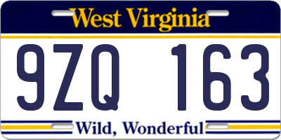 WV license plate 9ZQ163