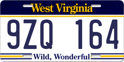 WV license plate 9ZQ164