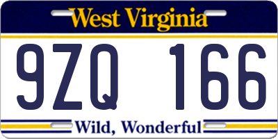 WV license plate 9ZQ166