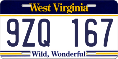 WV license plate 9ZQ167