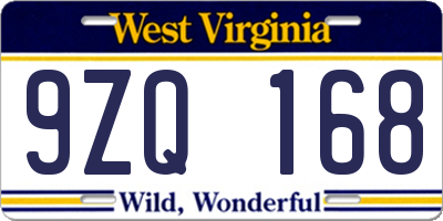WV license plate 9ZQ168