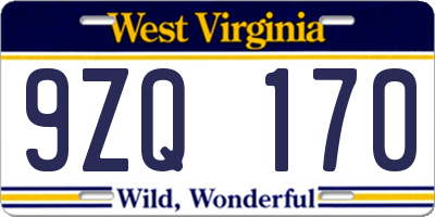 WV license plate 9ZQ170