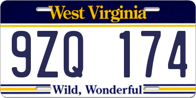 WV license plate 9ZQ174
