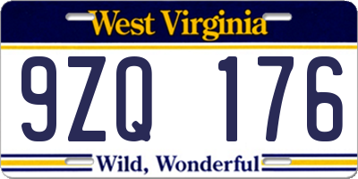 WV license plate 9ZQ176