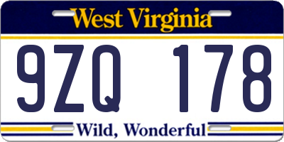 WV license plate 9ZQ178