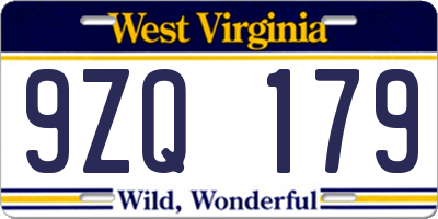 WV license plate 9ZQ179