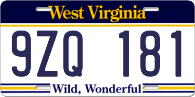 WV license plate 9ZQ181