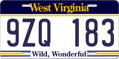 WV license plate 9ZQ183