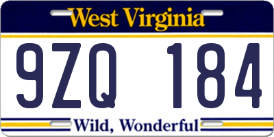 WV license plate 9ZQ184