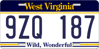 WV license plate 9ZQ187