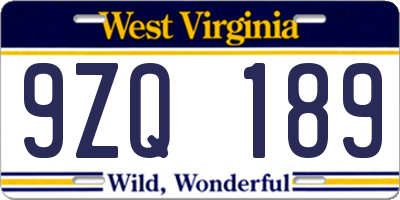 WV license plate 9ZQ189