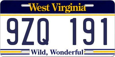 WV license plate 9ZQ191