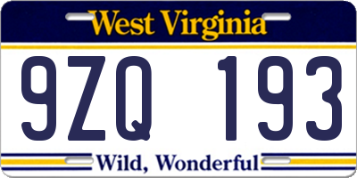WV license plate 9ZQ193