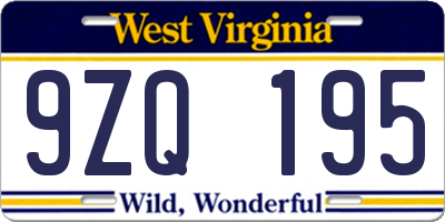 WV license plate 9ZQ195