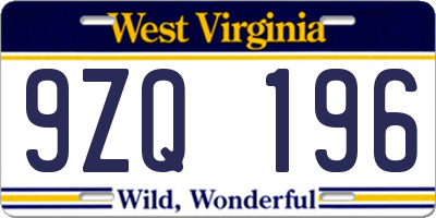 WV license plate 9ZQ196
