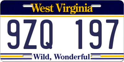 WV license plate 9ZQ197