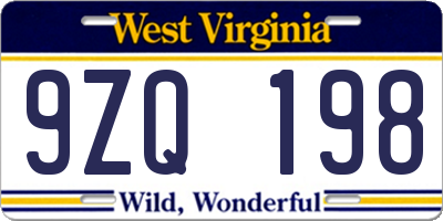 WV license plate 9ZQ198