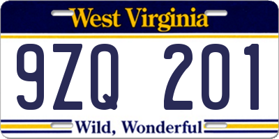 WV license plate 9ZQ201