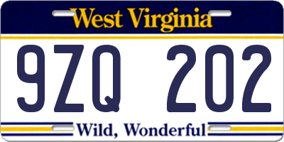 WV license plate 9ZQ202