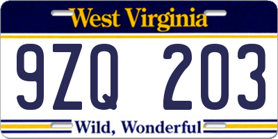 WV license plate 9ZQ203