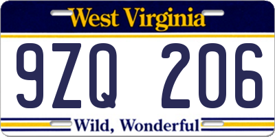 WV license plate 9ZQ206
