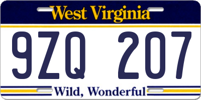 WV license plate 9ZQ207