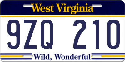 WV license plate 9ZQ210