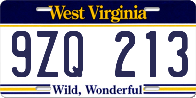 WV license plate 9ZQ213