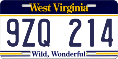 WV license plate 9ZQ214