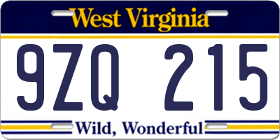 WV license plate 9ZQ215