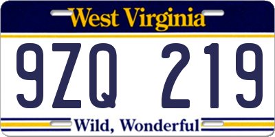 WV license plate 9ZQ219