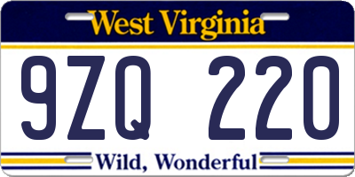 WV license plate 9ZQ220