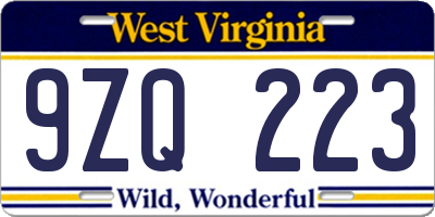 WV license plate 9ZQ223