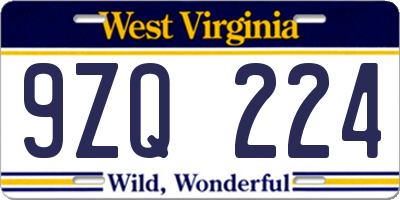 WV license plate 9ZQ224
