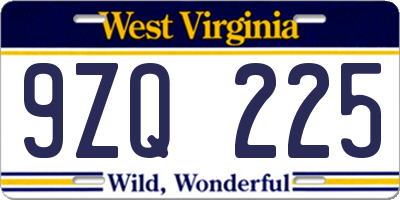 WV license plate 9ZQ225