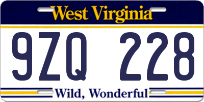WV license plate 9ZQ228