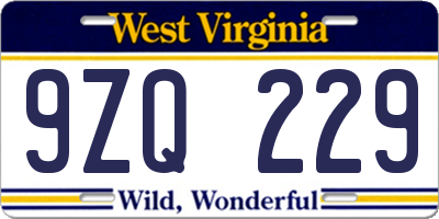 WV license plate 9ZQ229