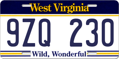 WV license plate 9ZQ230