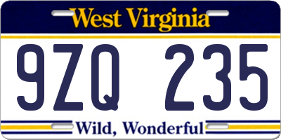 WV license plate 9ZQ235